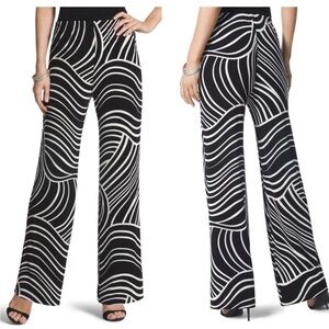 Chico's Monochrome Wave Pattern Wide Leg Pants
